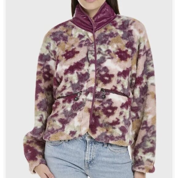 Johnny Was Calme Jacket Womens M Pink Fleece Bomber Watercolor Floral Camo - Picture 2 of 7